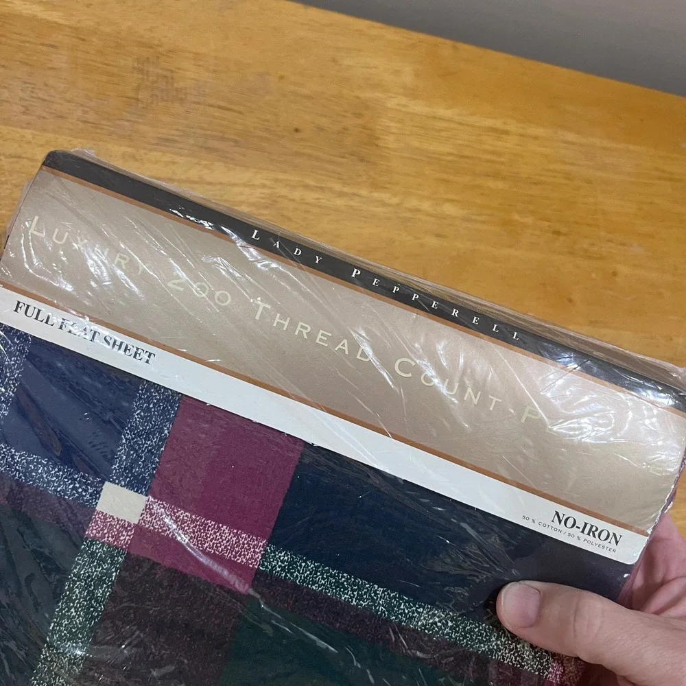 Vtg 1995 Lady Pepperell Full Flat Sheet Plaid 200 TC Percale‎ Dark Academia
